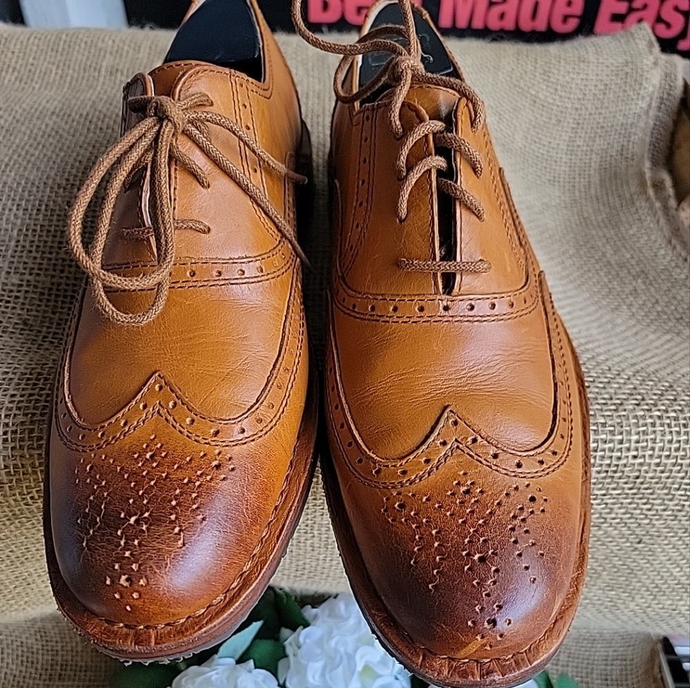 Sebago Men's Sz 8D Brattle Wing Tip Oxford Leather Shoe British Tan Vibram Sole - Picture 1 of 10